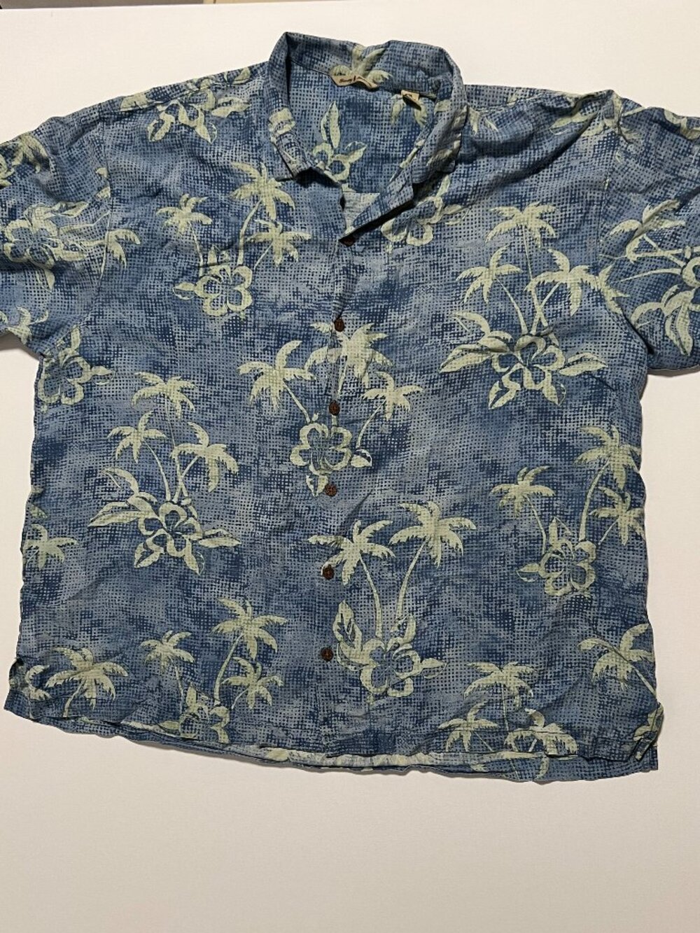 Tommy Bahama Hawaiian Shirt 100% Silk Palm Tree Floral Camp Blue Men's size XXL